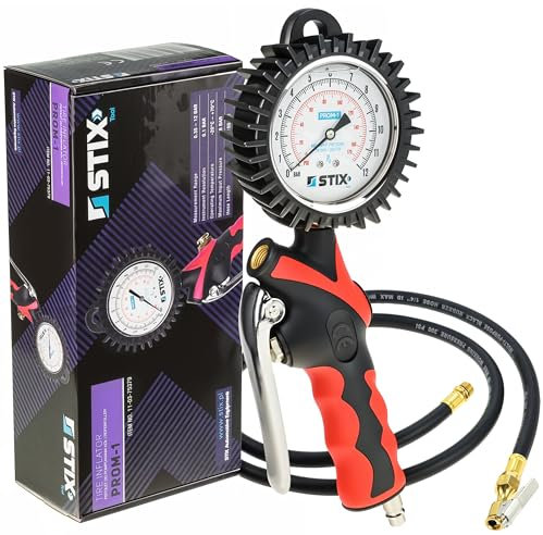 Druckluft Reifenfüller PROM-1 mit analogem Manometer - Reifenfüllpistole 12 bar, 150 cm Schlauch, Werkstattgeeignet, robust & präzise