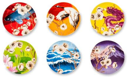 Excelsa Fuji - Juego de 6 platos decorativos de porcelana, diseño oriental con motivos japoneses