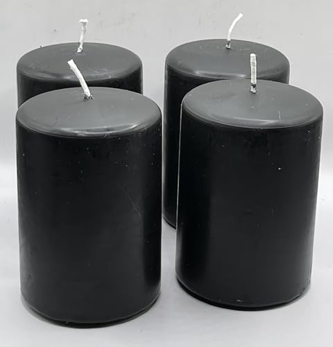 Dänische Stumpenkerze schwarz 4-er Set, Höhe 10 cm Ø 6,8 cm, 35 Stunden Brenndauer, Rund-Kerze, Block-Kerze, Adventskerze, Trauerkerze, ohne Duft