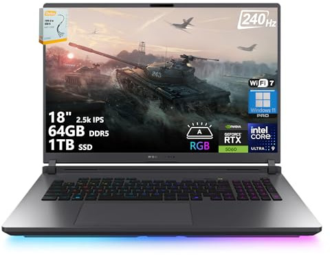 ASUS ROG Strix G18 G815 Gaming AI Laptop | 18 2.5k IPS 240Hz (100% DCI-P3, 3ms) | Intel 24-Core Ultra 9 275HX | 64GB DDR5 1TB SSD | GeForce RTX 5060 | RGB Backlit Wi-Fi7 Win11 Pro w/DLCA Accessory