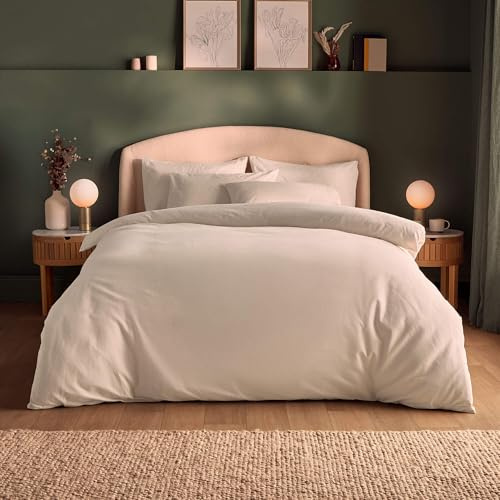 Silentnight Brushed Cotton Duvet Set - Soft Velvety Touch 100% Cotton - Cosy Warmth Feel Breathable Lightly Brushed Hypoallergenic - Button Fastening Duvet Cover + Pillowcase Bed Set, Natural, King