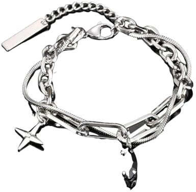 ZFHTJEKNCS Hip Hop Edelstahlarmbänder für Männer, Zwei Schichten verstellbares gestapeltes Armband, Trendige Geschenke