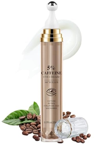 Koffein-Augenserum, Hyaluronsäure-Augencreme Gegen Augenringe und Schwellungen, Anti-Aging-Eye Cream mit 360°-Massageball, Augenringe Entfernen - Augenpflege für Reduziert Tränensäcke und Feine Linien