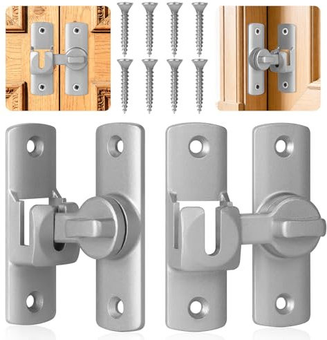 2 Pack Silver Sliding Door Lock, 90/180 Degree Turn Lock - Secure & Versatile Interior Latch for Bathroom Door, Bedroom, Barn Doors, Windows, Cabinets & Garden Sliding Doors Aluminum