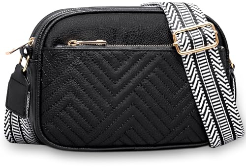 Toptime Umhängetasche Damen, PU Leder Crossbody Bag mit Verstellbarem Breitem Schultergurt, Moden Handytasche zum Umhängen, Kleine Schultertasche Damen für Dating, Shopping, Reisen, Urlaub (Schwarz)