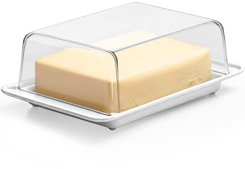 KONZEPT Butterdose für 250 g Butter, Kunststoff-Butterglocke mit transparentem Deckel, schmal – passt in die Kühlschranktür, spülmaschinengeeignet, Weiß