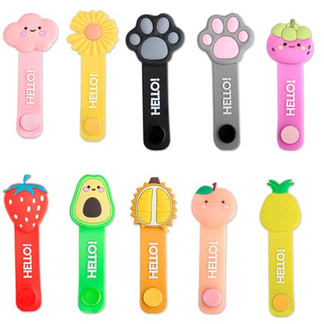 Hopzab 12PCS Cable Organisers Silicone Wire Wraps with Metal Snap Button, Cute Cartoon Designs for Earphone Charging Cords, Small Lightweight Waterproof Desk Tidy Solution