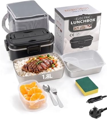 MOXTOYU 100W Electric Lunch Box, 1.8L Large Capacity Heated Lunch Box with Removable Inner Pot & Silicone Stretch Lid, Food Heater for Car, Truck, Office