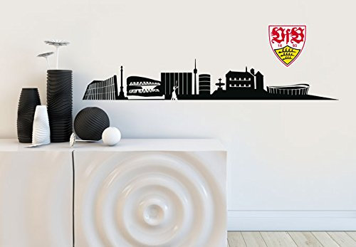 selbstklebendes Wandtattoo VfB Stuttgart Fanartikel Aufkleber Fussball Skyline schwarz 120x19cm mit Logo 18cm