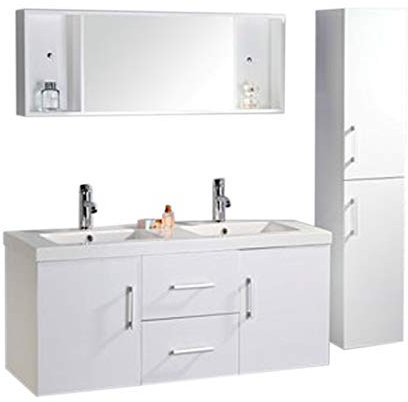 GRAFICA MA.RO SRL Muebles para baño Modelo White Malibu 120 cm para Cuarto de baño con Espejo baño grifos Incluido Mueble + 2 Espejos + repisas + grifería + fregaderos