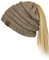 C.C BeanieTail Beanie-Mütze, weich, dehnbar, mit Zopfmuster, für Pferdeschwanz, Konfetti taupe, Einheitsgröße