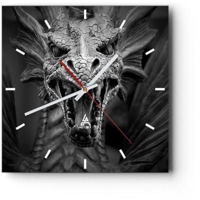 Modern Wanduhr Drache Kreatur Waage 40x40cm Quadrat Groß Wand Uhr Glas Analog Zimmeruhren Küche Büro Wohnzimmer Glasuhr Wall Clock Dekoration Design Wanddekoration Küchenuhr C3AC40x40-0245
