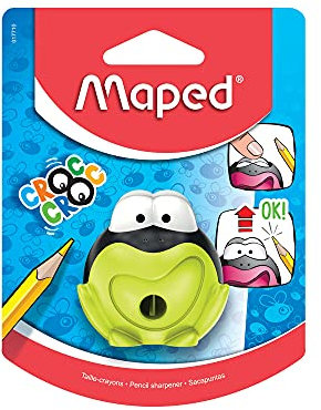 Maped - Bleistift-Anspitzer, Dosen-Anspitzer CROC CROC Frosch, für dünne Stifte, mit Anspitzer-Dose - türkis, grün, pink