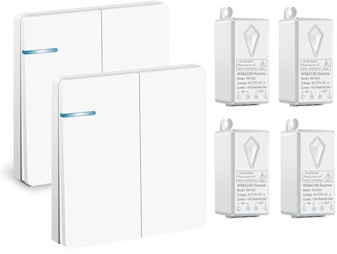 230V Smart Lichtschalter, NineLeaf WiFi Smart Funkschalter Set, Fernbedienung und Timer-Funktion mit Smart Life/Tuya APP, Verkabelung frei, Stimmenkontrolle,2 x 2-Kanal-Schalter, 4 WiFi Empfänger
