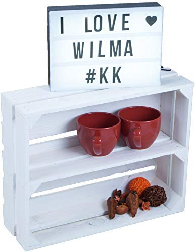 flache Regalkiste Wilma Längs in weiß Natur oder geflammt 50x40x16 (LxHxT) Obstkiste Weinkiste Gewürzregal DVD / CD / Bücherregal Gewürzschrank Apfelkiste Holzkiste Weinregal Obstkisten (Weiß)