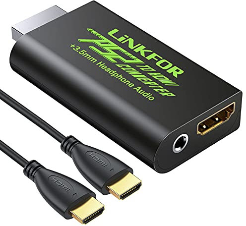 LiNKFOR PS2 vers HDMI Convertisseur Playstation 2 en HDMI Vidéo et Adaptateur Audio pour Casque 3.5mm avec Câble HDMI de 3 pi/1 m Compatible avec Moniteurs HDMI de HDTV PS2