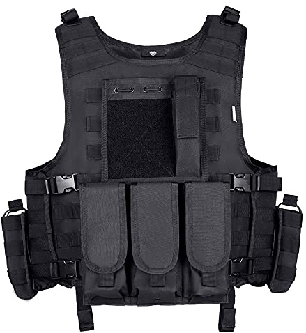 MGFLASHFORCE Tactical Airsoft Vest Adjustable Modular Paintball Vest (Black)