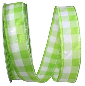 Reliant Ribbon 93228W-204-09K Celine Plaid Twill Wired Edge Band, lime, 1-1/2 Inch X 50 Yards