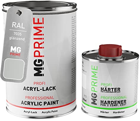 RAL 7035 Gris clair brillant, pot de peinture acrylique + durcisseur 1,5 L | Light grey, Kit 2K peinture + durcisseur, à séchage rapide