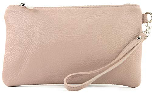 modamoda de T193 Damen Leder Clutch Handgelenktasche Kosmetiktasche Klein handmade in Italy, Farbe:Rosabeige