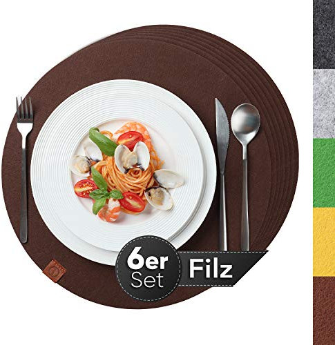 Sidorenko Edles Platzset aus Filz Ø 38cm - 6er Set braun - Tischset Abwischbar Filzuntersetzer - Waschbare Tischuntersetzer Platzdeckchen - braun Untersetzer Filzmatte