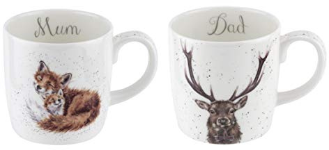 Wrendale Designs Mum and Dad 400 ML Mugs Fox and Stag Set of 2