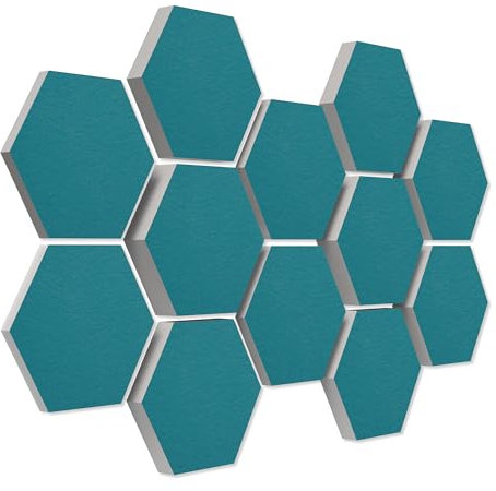 platino24 Akustikpaneele 12 Elemente Colore Waben Ø 30 cm Petrol I Schallabsorber aus Basotect® G+ mit Akustikfilz I Schalldämmung Wand & Decke I Akustikelement Wandpaneel