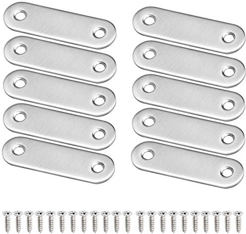 10 Pcs Flat Fixing Brackets, Metal Brace for Wood, Joining Mending Plates Flat Corner Support Shelf with Screws for Connector Repair Furniture Cupboard - 56 x 16mm