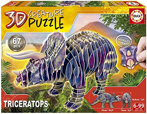Educa - Triceratops, 3D Puzzle für Erwachsene und Kinder ab 6 Jahren, 67 Teile, Dinosaurier (19183)