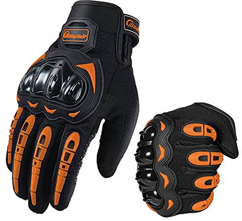 hifrom Motorrad Handschuhe Herren Damen Kinder, Atmungsaktive Touch Screen Fahradhandschuhe, Sport Handschuhe für Motorrad, Radfahren, Camping, Roller (Orange, L)
