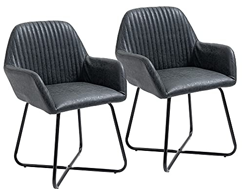 homcom Set aus 2 modernen Stühlen für Esszimmer, Küche oder Wohnzimmer, gepolsterte Stühle aus schwarzem Kunstleder, 60 x 56,5 x 85 cm
