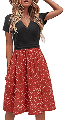 STYLEWORD Damen Sommerkleid Kurzarm V-Ausschnitt kleider Blumenmuster kleid Strandkleid Mit Taschen(floral10,Groß)