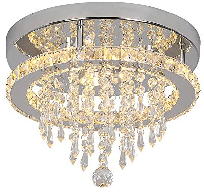 Deckrico Moderne K9 Kristall Kronleuchter LED Deckenleuchten Edelstahl Hängelampe Flush Mount Leuchten für Esszimmer Bad Schlafzimmer Wohnzimmer (Warmweiß)