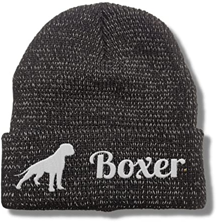siviwonder Beanie wintermütze schwarz Boxer reflektierende Mütze Stickerei Hund Winter Strickmütze Reflex Beanie warm Sichtbarkeit bei dämmerung und Nacht für gassi joggen