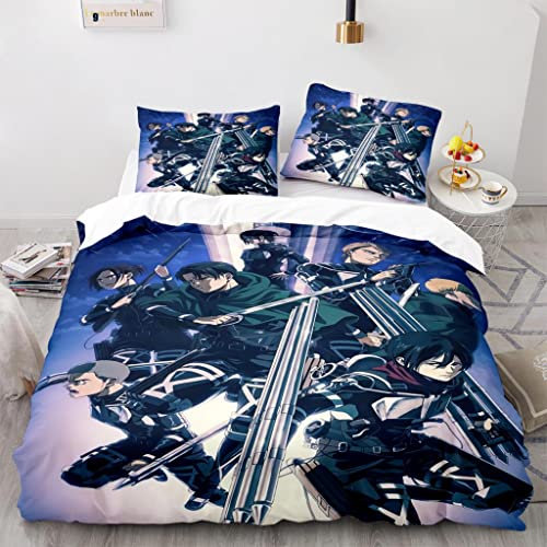 PTNQAZ Bettwäscheset mit Anime-Motiv Attack on Titan für Jungen, 3D-Druck, Bettbezug mit Kissenbezügen, Kinder-Bettwäsche (Einzelbett, 1)