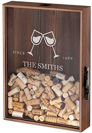 Maverton Personalised Cork Catcher for Couples - Beer caps Collector - Wooden Box with a Transparent lid - Personalised Wedding Gift - for Parents - Glasses