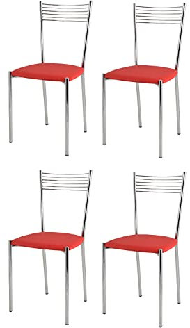 t m c s Tommychairs - Set 4 sillas Elegance para Cocina, Comedor, Bar y Restaurante, Estructura en Acero Cromado y Asiento tapizado en Polipiel Color Rojo