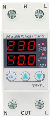 DEWIN Protettore di Corrente di Tensione,Stabilizzatore di Corrente Stabilizzatore di Tensione 220V 40A Dispositivo di Protezione da Sovratensione e Sottotensione