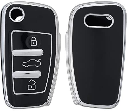 kwmobile Autoschlüssel Hülle kompatibel mit Audi 3-Tasten Klappschlüssel - Schlüsselhülle Silikon Cover - Schwarz Silber
