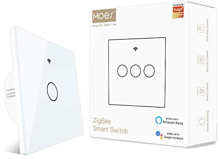 MOES Smart Switch, Requiere Tuya ZigBee Hub, No requiere Cable Neutro, Sin Condensador, Compatible Con la Aplicación Smart Life Tuya Alexa Google Home, 1 GANG, blanco