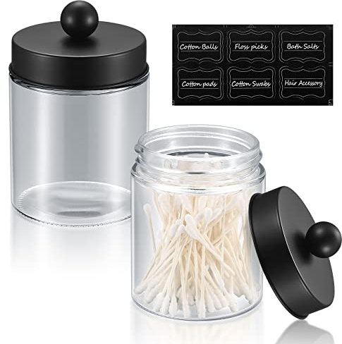 2 Pcs Cotton Pad Holders, Glass Cotton Swab Ball Pad Holder, Clear Bathroom Qtips Cotton Wool Bud Jars Dispensers, Makeup Organizer Storage Containers Dispenser with Lids for Cotton Pads/Swab/Balls