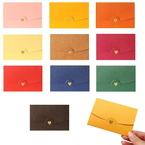 LICHUANUK Mini Briefumschläg,10 Stück Geschenkkarte Umschlag, Mini Umschläge,Herz-Taste,für Diy GeschenkKarten Weihnachten Valentinstag Geburtstagsfeier Geschenk Card(Burgund, Platin, Rosa, blau usw)