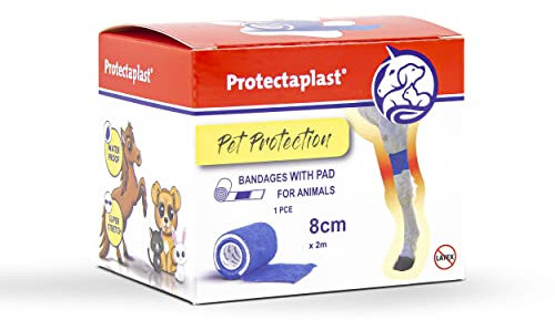 Protectaplast Selbstklebender Blau Verband für Haustiere (8cm x 2m) - Selbsthaftende Bandage ohne Latex & Kleber für Hunde, Katzen, Pferde - Hund & Katze Verbandsmaterial Wunden & Gelenke