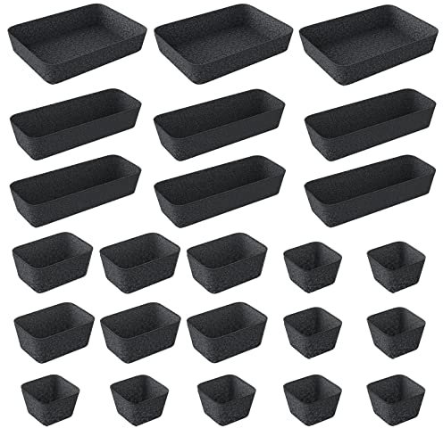 Cinnani 24 Stücke Schubladen Ordnungssystem,4-Größe Schublade Organizer grauer Filz Tisch, Tabletts Kommode Kosmetik Organizer für Make-up Schmuck Schlafzimmer Büro Küche