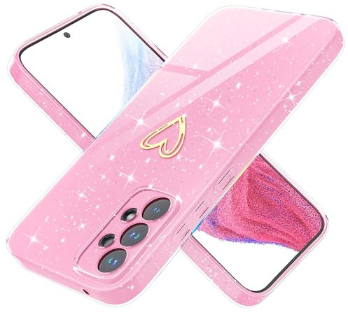Yichxu Handyhülle für Samsung Galaxy A53 5G Hülle Glitzer Herz Love Silikon TPU Stoßfeste Schutz Bumper Case Cover Glänzend Ultra Dünn Kratzfeste Schutzhülle für Samsung A53 5G, Rosa