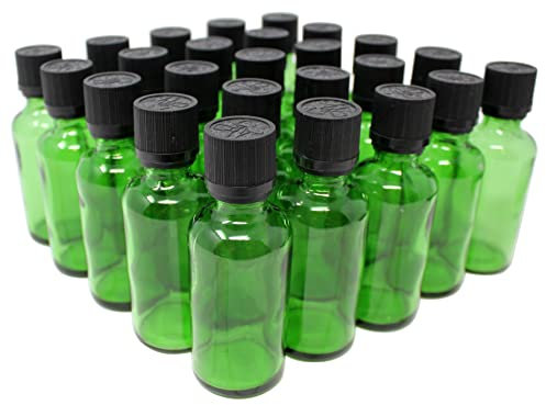 Aromhuset 25 bottiglie di vetro verde da 50 ml con tappo a vite, a prova di perdite, trasparente, bottiglia per liquori, bottiglia per olio, bottiglia per profumo, bottiglia decorativa