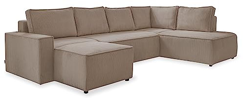 MIUFORM Cord Sofa U Form 322 cm x 194 cm x 89 cm, Ecksofa mit Schlaffunktion und Bettkasten- Brave Dave U- Wohnlandschaft U Form mit Schlaffunktion, Sofa Cord (Taupe, Rechts ausgerichtet)