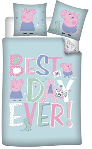 Parure de lit réversible Peppa Pig - Best Day Ever ! - Bleu - 140 cm x 200 cm