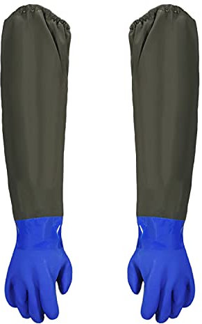 aghoer Teichhandschuhe Lang wasserdichte Handschuhe-Aus Gummi, 1 Paar Teichhandschuhe, 70cm Lang PU Sandstrahlen Wasserdicht Arbeitshandschuhe