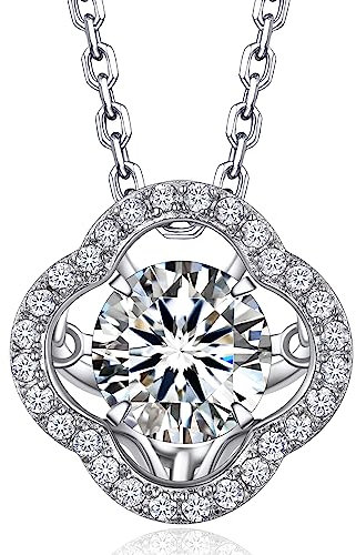 MomentWish Halskette Damen Kleeblatt, 1 Karat Moissanite Sparkling Dancing Stein Kette Damen Silber 925 Anhänger Schmuck für Frauen Freundin